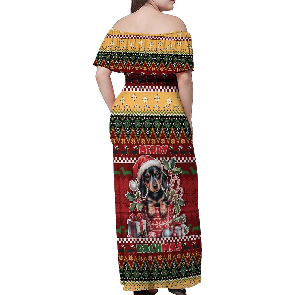 Dachshund Christmas Family Matching Off Shoulder Maxi Dress and Hawaiian Shirt Merry Dachmas - Wonder Print Shop