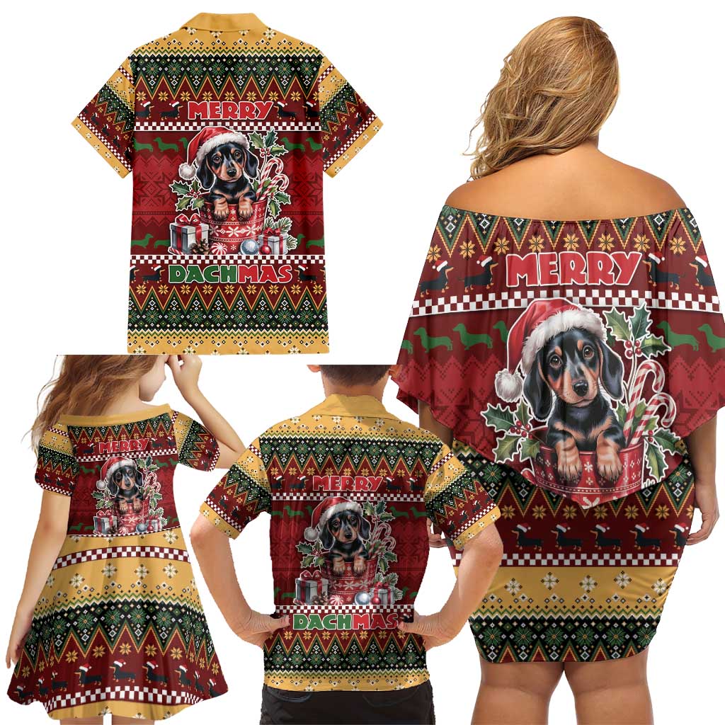 Dachshund Christmas Family Matching Off Shoulder Short Dress and Hawaiian Shirt Merry Dachmas - Wonder Print Shop