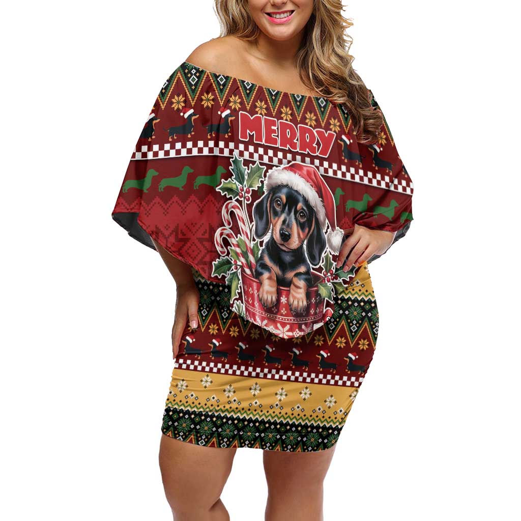 Dachshund Christmas Family Matching Off Shoulder Short Dress and Hawaiian Shirt Merry Dachmas - Wonder Print Shop