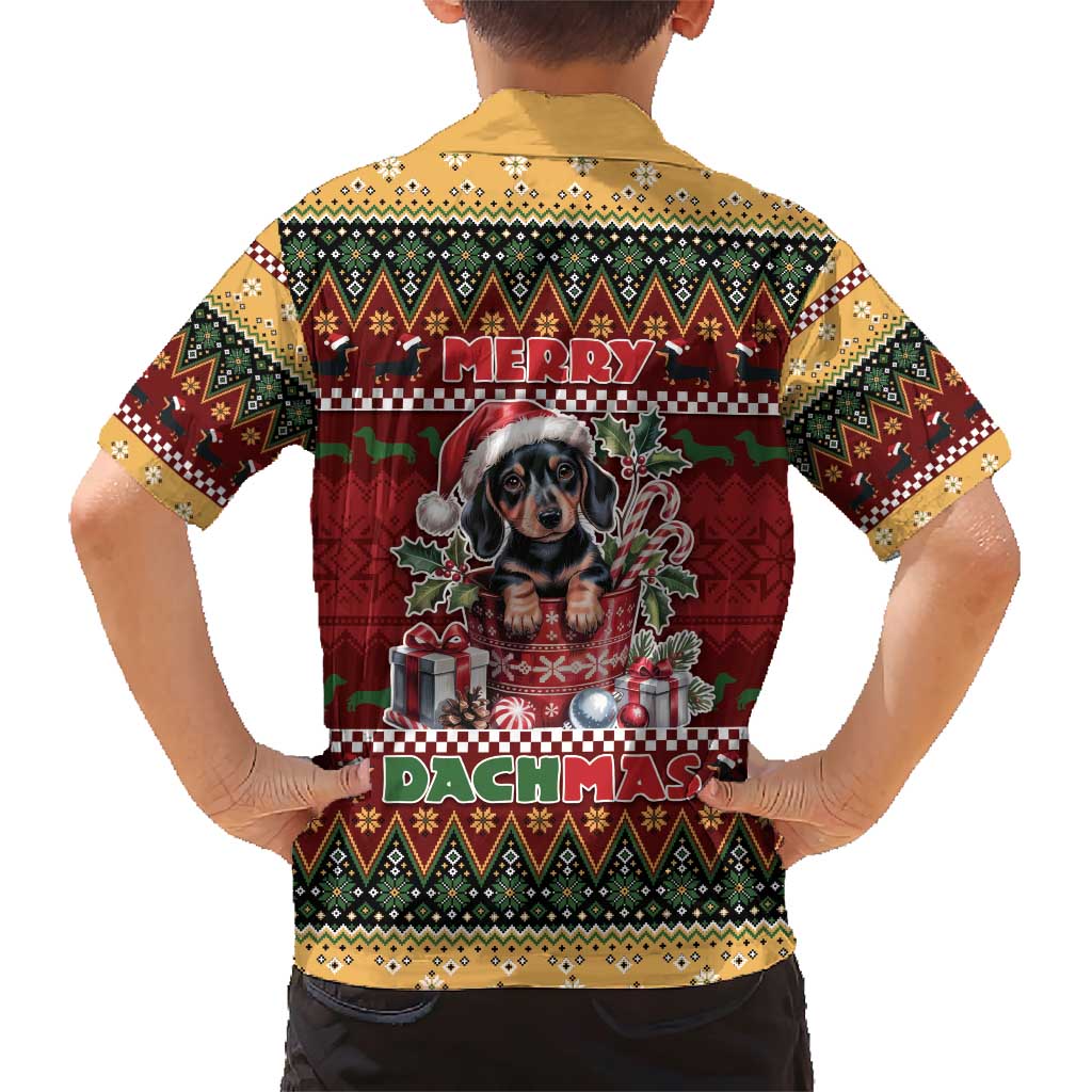 Dachshund Christmas Family Matching Short Sleeve Bodycon Dress and Hawaiian Shirt Merry Dachmas - Wonder Print Shop