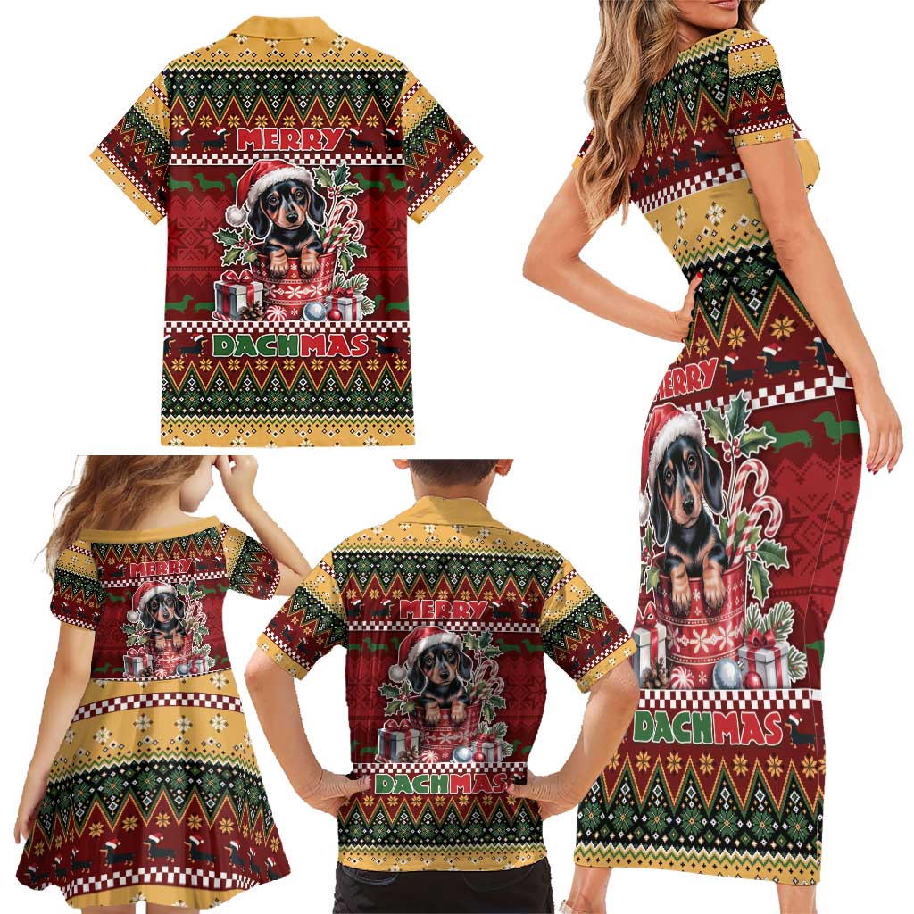 Dachshund Christmas Family Matching Short Sleeve Bodycon Dress and Hawaiian Shirt Merry Dachmas - Wonder Print Shop