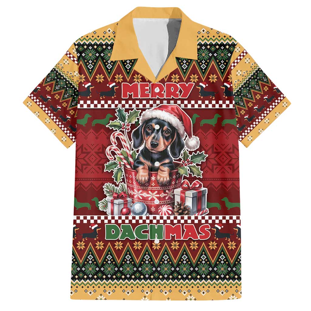 Dachshund Christmas Family Matching Short Sleeve Bodycon Dress and Hawaiian Shirt Merry Dachmas - Wonder Print Shop