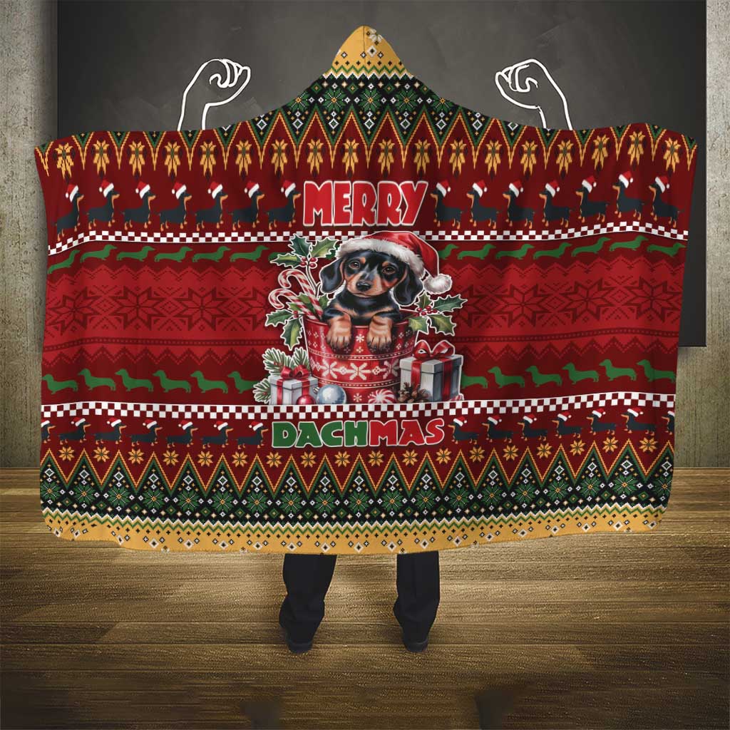 Dachshund Christmas Hooded Blanket Merry Dachmas - Wonder Print Shop