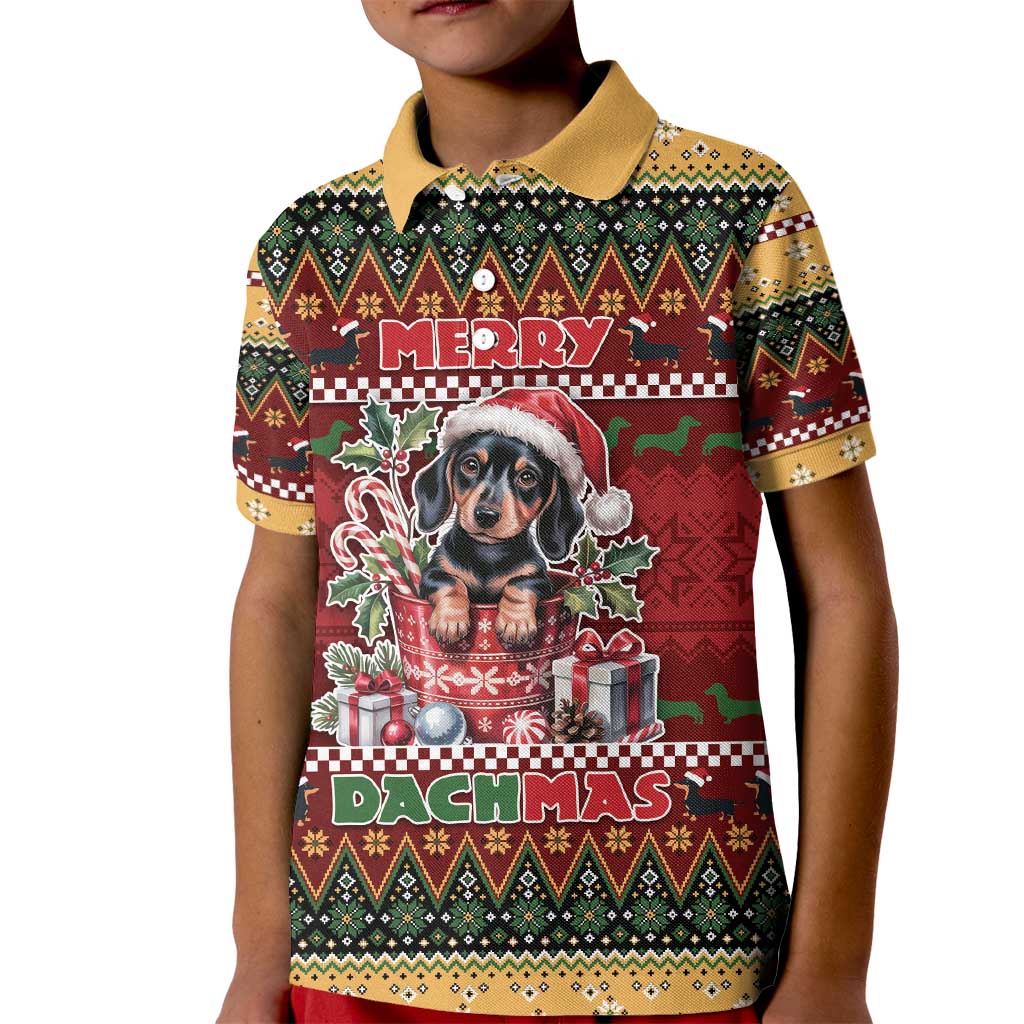Dachshund Christmas Kid Polo Shirt Merry Dachmas - Wonder Print Shop