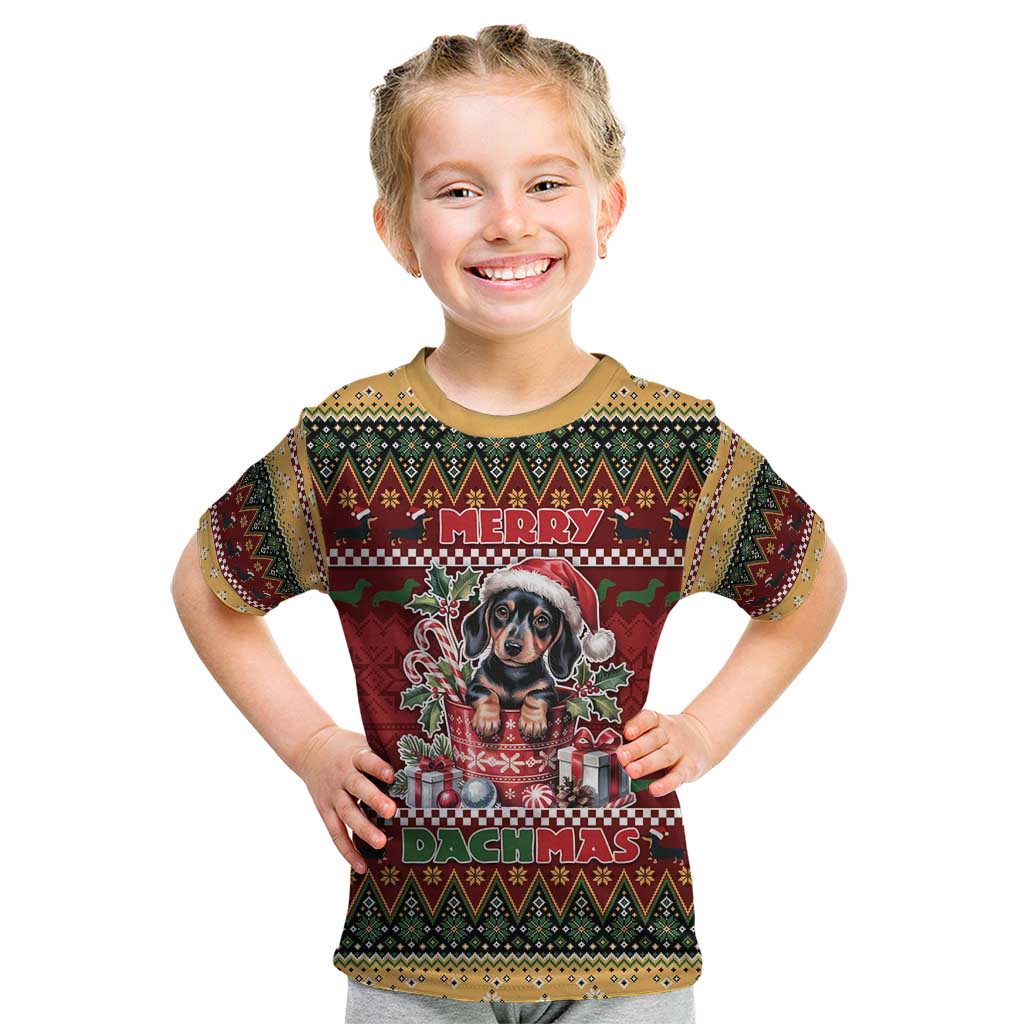 Dachshund Christmas Kid T Shirt Merry Dachmas - Wonder Print Shop