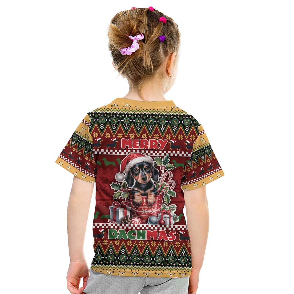 Dachshund Christmas Kid T Shirt Merry Dachmas - Wonder Print Shop