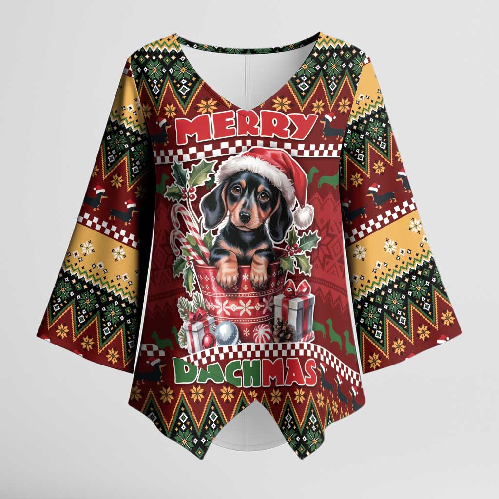 Dachshund Christmas Kimono Sleeve Blouse Merry Dachmas - Wonder Print Shop