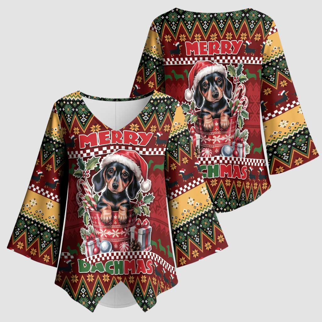 Dachshund Christmas Kimono Sleeve Blouse Merry Dachmas - Wonder Print Shop