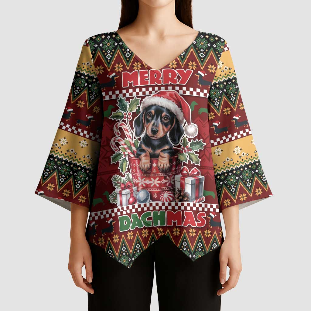 Dachshund Christmas Kimono Sleeve Blouse Merry Dachmas - Wonder Print Shop