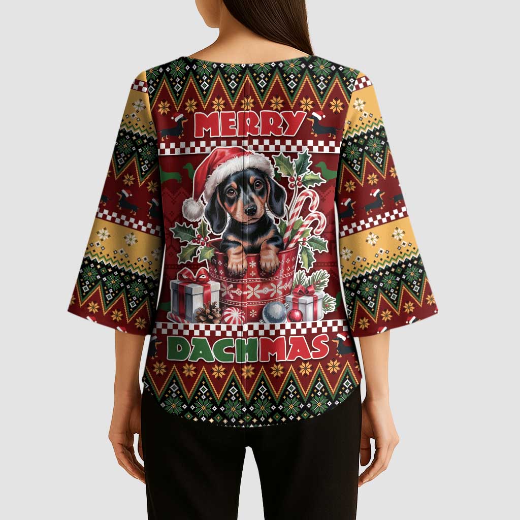 Dachshund Christmas Kimono Sleeve Blouse Merry Dachmas - Wonder Print Shop