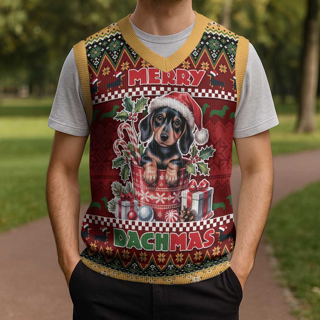 Dachshund Christmas Knitted V-Neck Vest Merry Dachmas - Wonder Print Shop