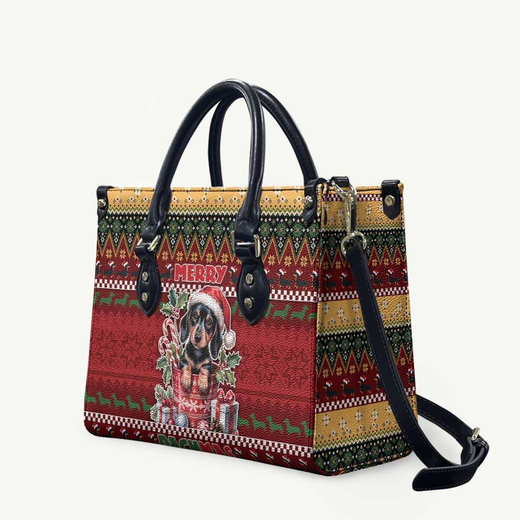 Dachshund Christmas Leather Bag Merry Dachmas - Wonder Print Shop