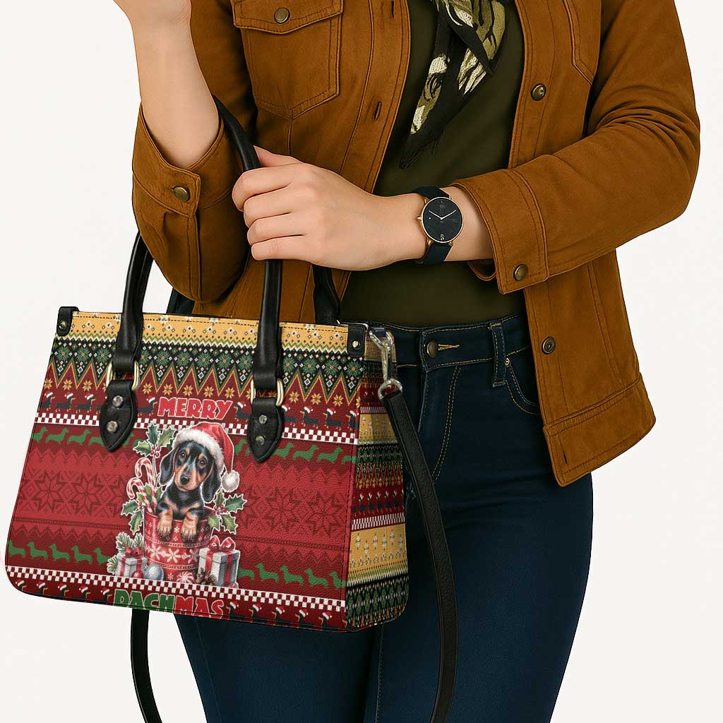 Dachshund Christmas Leather Bag Merry Dachmas - Wonder Print Shop