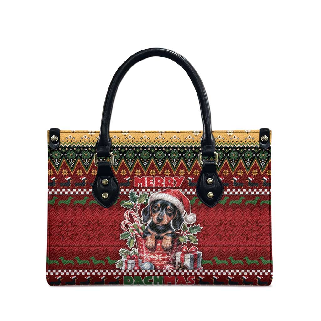 Dachshund Christmas Leather Bag Merry Dachmas - Wonder Print Shop