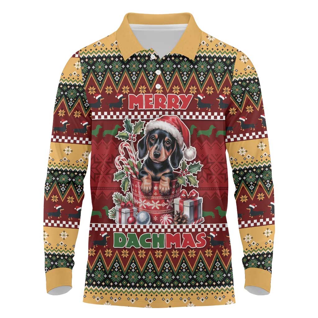 Dachshund Christmas Long Sleeve Polo Shirt Merry Dachmas - Wonder Print Shop