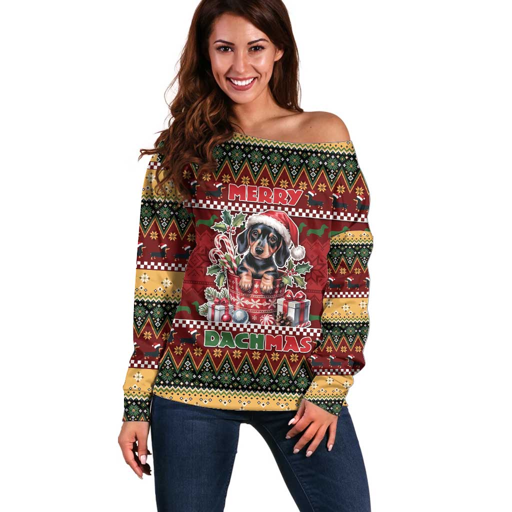 Dachshund Christmas Off Shoulder Sweater Merry Dachmas - Wonder Print Shop