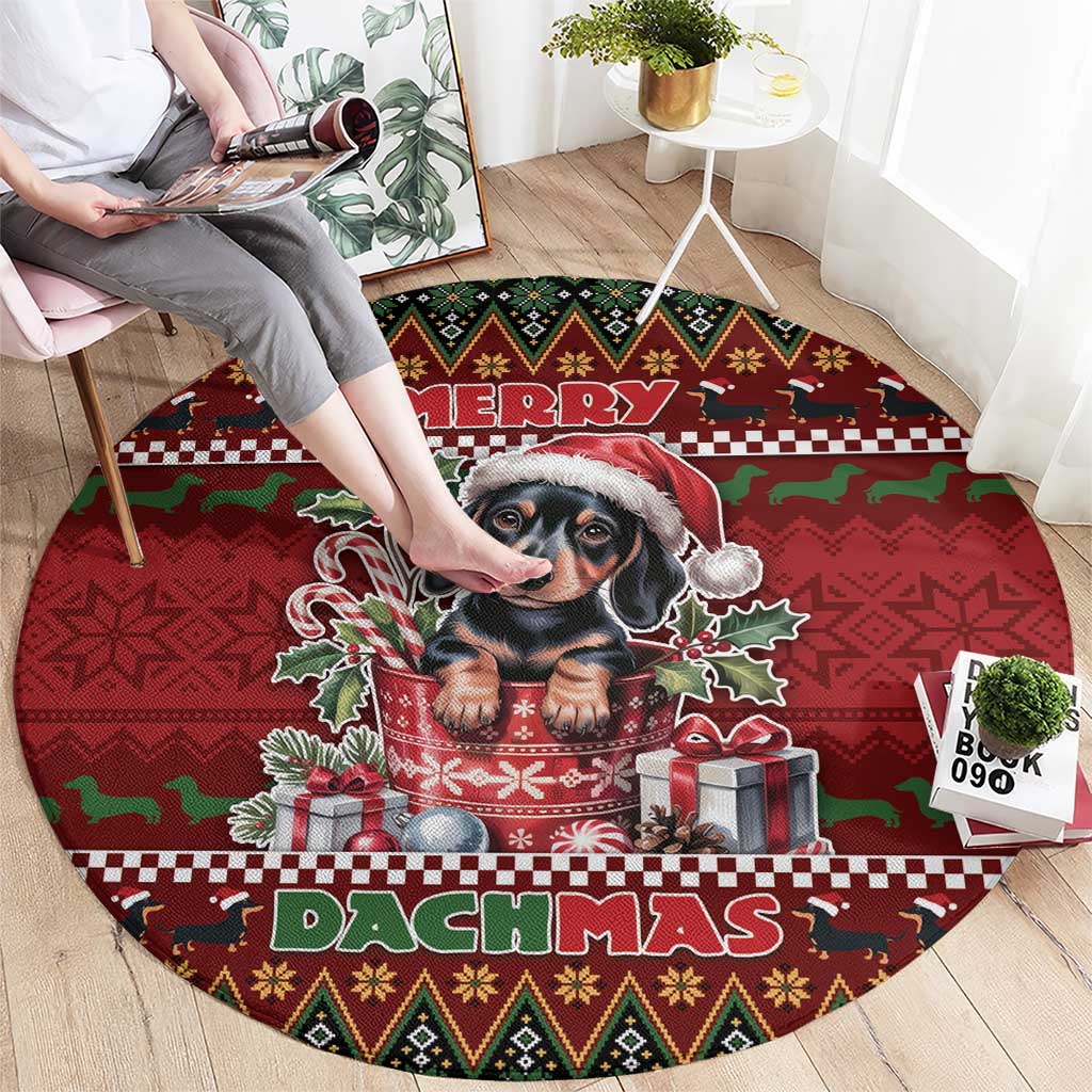 Dachshund Christmas Round Carpet Merry Dachmas - Wonder Print Shop