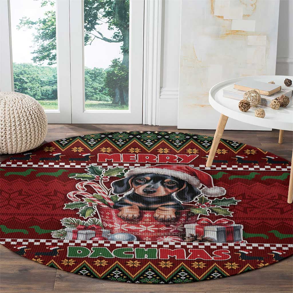 Dachshund Christmas Round Carpet Merry Dachmas - Wonder Print Shop