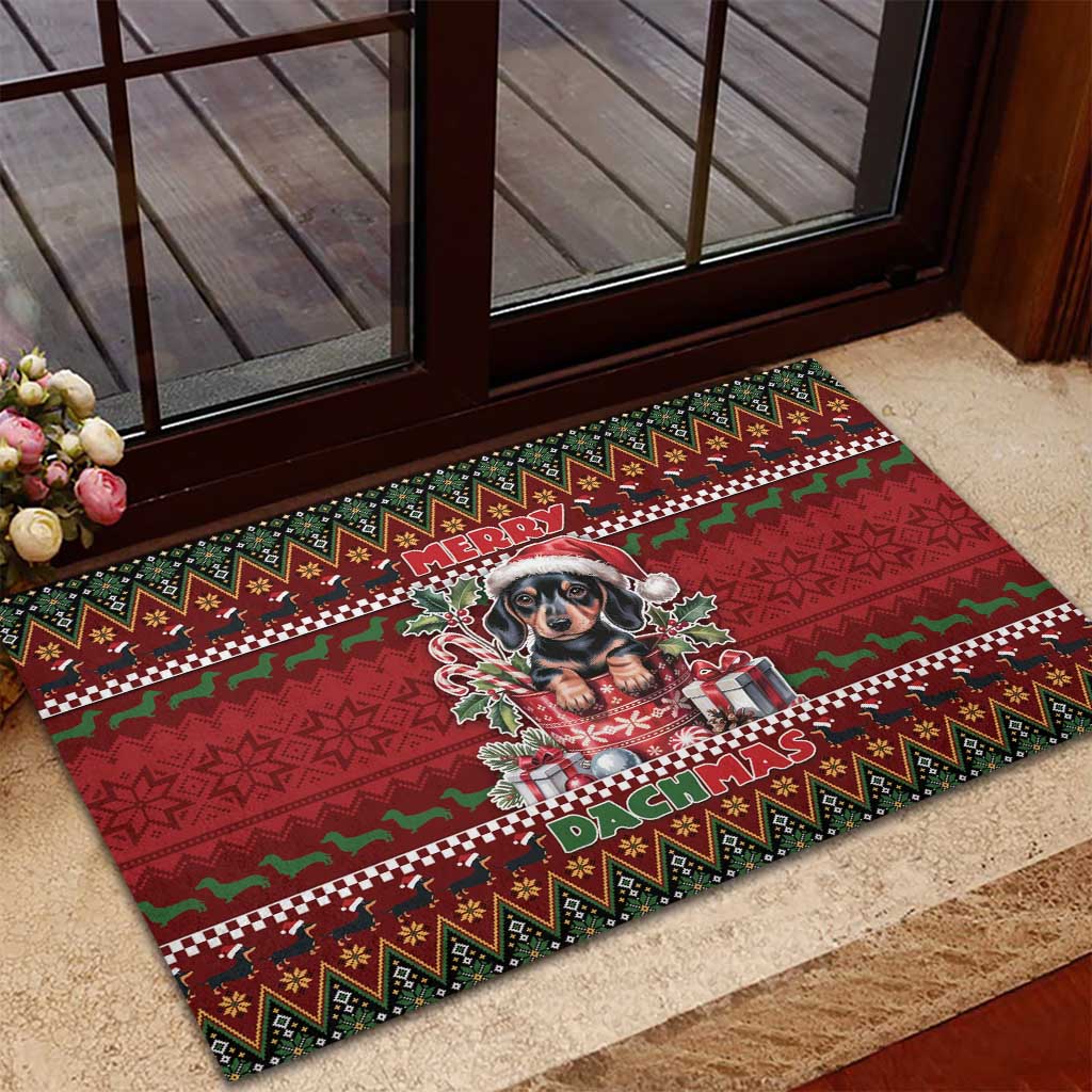 Dachshund Christmas Rubber Doormat Merry Dachmas - Wonder Print Shop