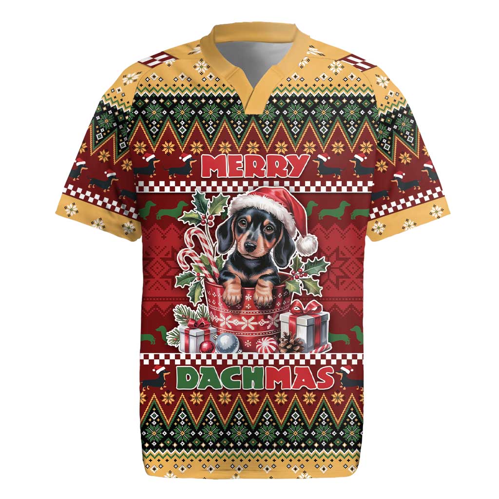 Dachshund Christmas Rugby Jersey Merry Dachmas - Wonder Print Shop