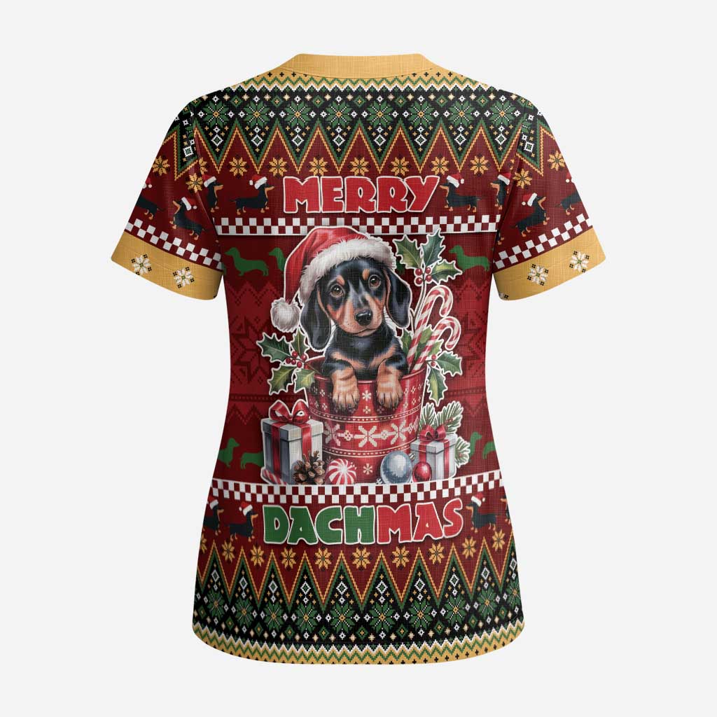 Dachshund Christmas Scrub Top Merry Dachmas - Wonder Print Shop