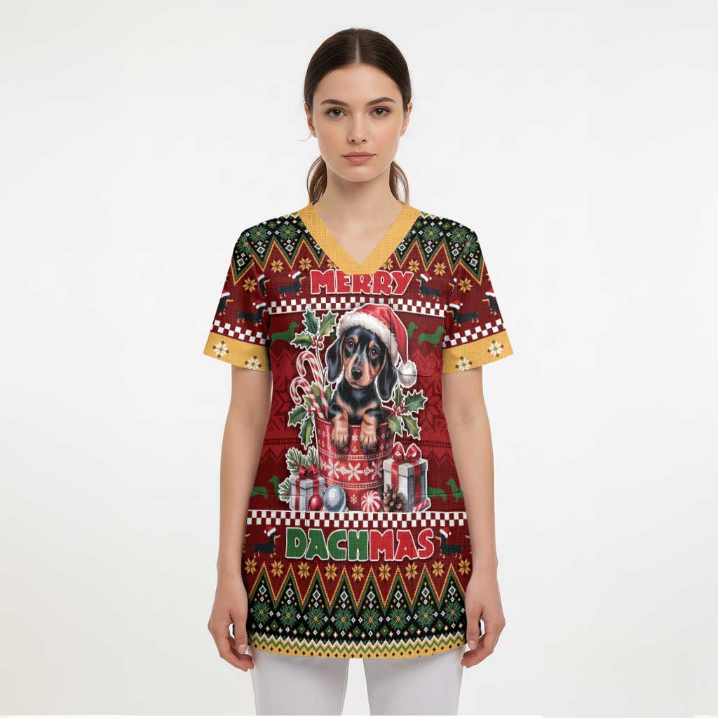 Dachshund Christmas Scrub Top Merry Dachmas - Wonder Print Shop