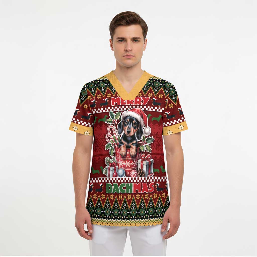 Dachshund Christmas Scrub Top Merry Dachmas - Wonder Print Shop