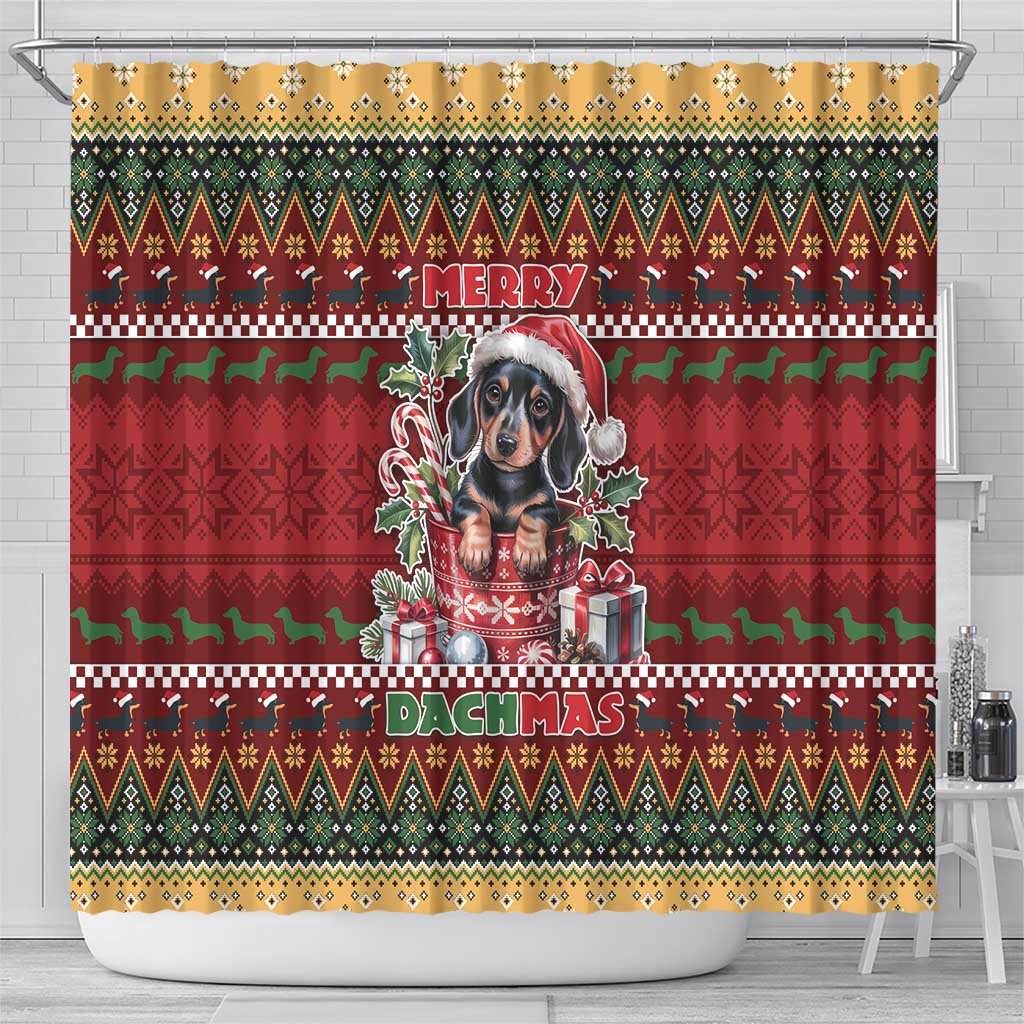 Dachshund Christmas Shower Curtain Merry Dachmas - Wonder Print Shop