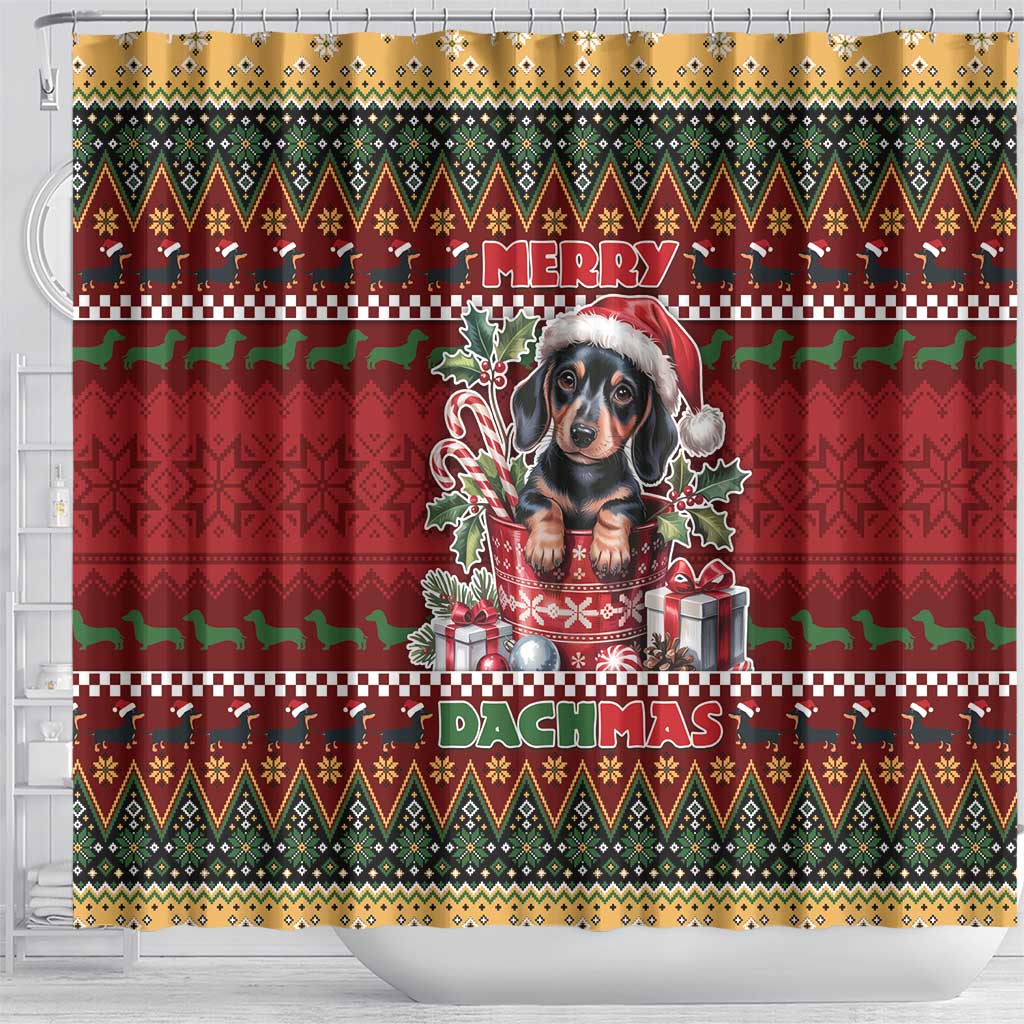 Dachshund Christmas Shower Curtain Merry Dachmas - Wonder Print Shop
