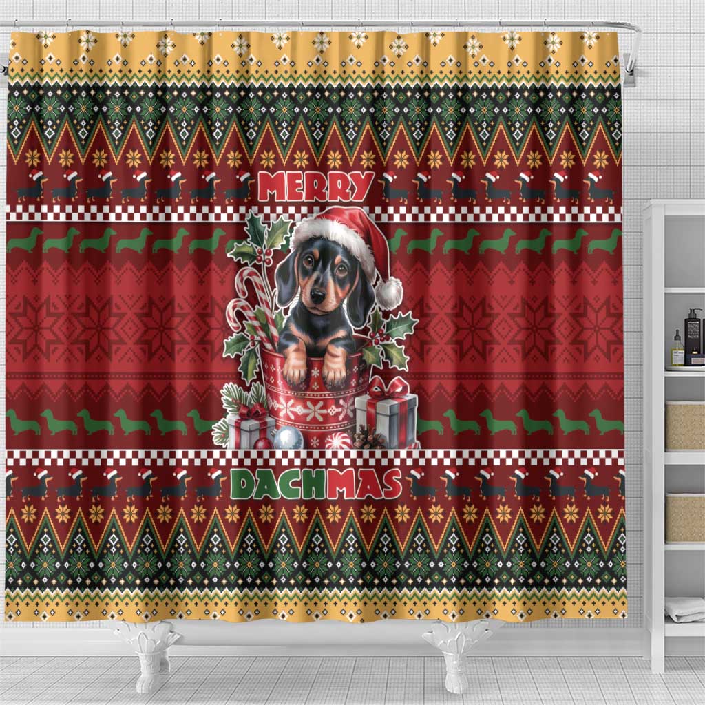 Dachshund Christmas Shower Curtain Merry Dachmas - Wonder Print Shop