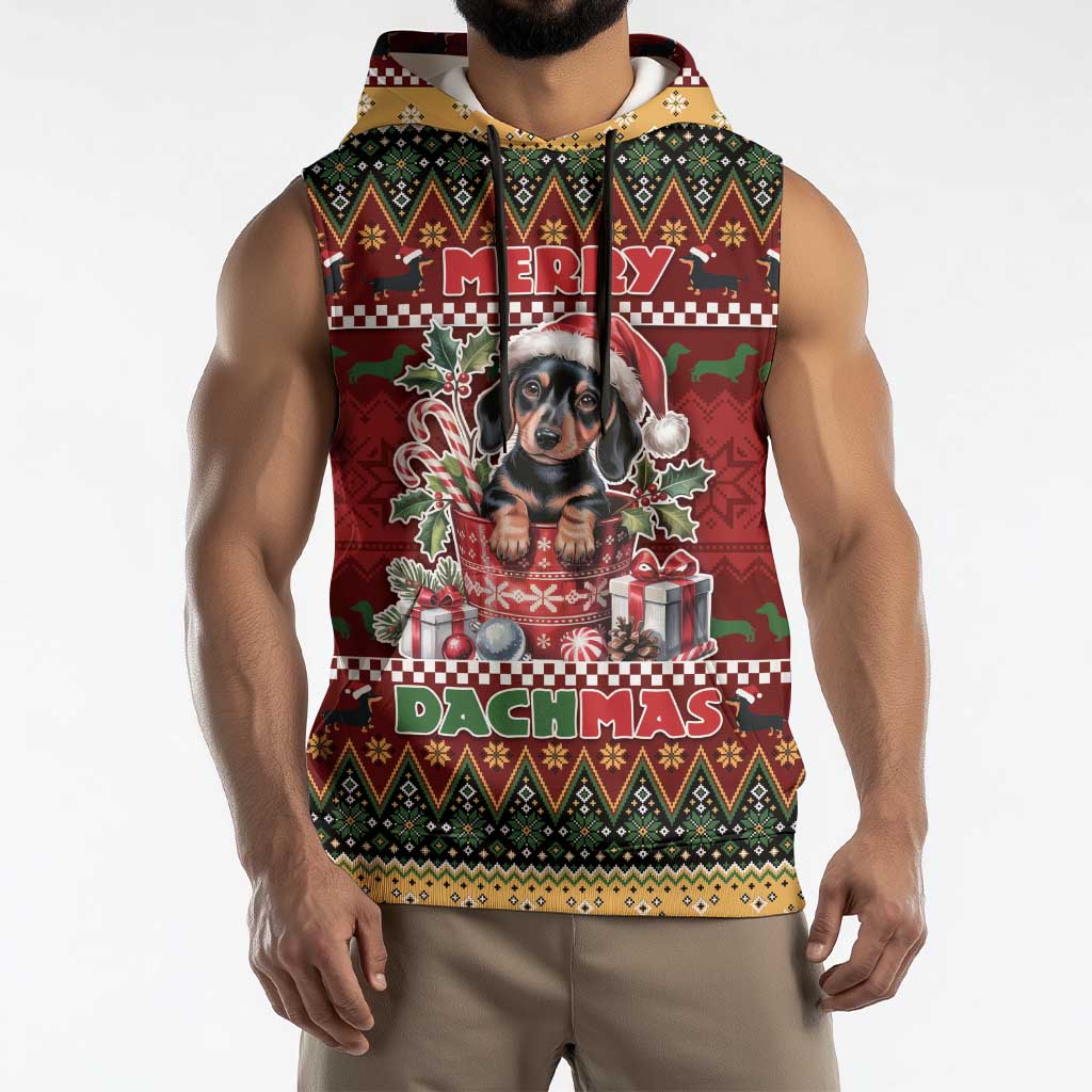 Dachshund Christmas Sleeveless Hoodie Merry Dachmas - Wonder Print Shop