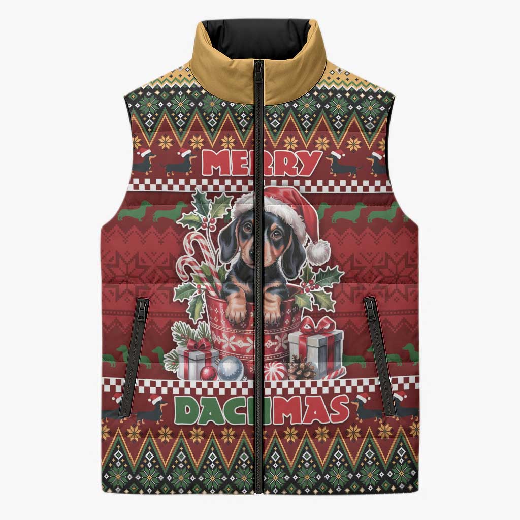 Dachshund Christmas Sleeveless Puffer Jacket Merry Dachmas - Wonder Print Shop