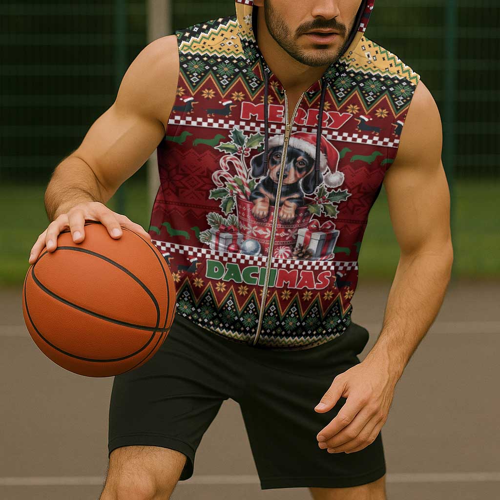 Dachshund Christmas Sleeveless Zip Hoodie Merry Dachmas - Wonder Print Shop