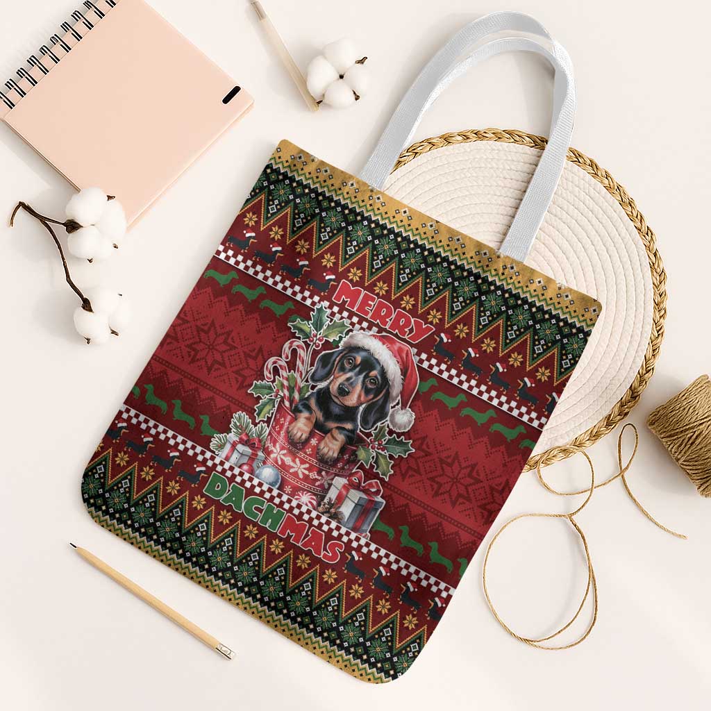 Dachshund Christmas Tote Bag Merry Dachmas - Wonder Print Shop