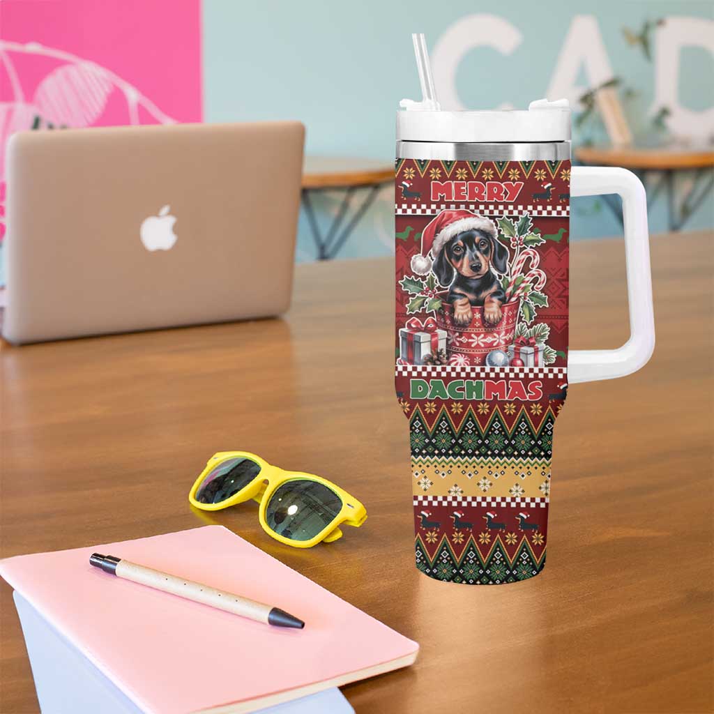 Dachshund Christmas Tumbler With Handle Merry Dachmas - Wonder Print Shop
