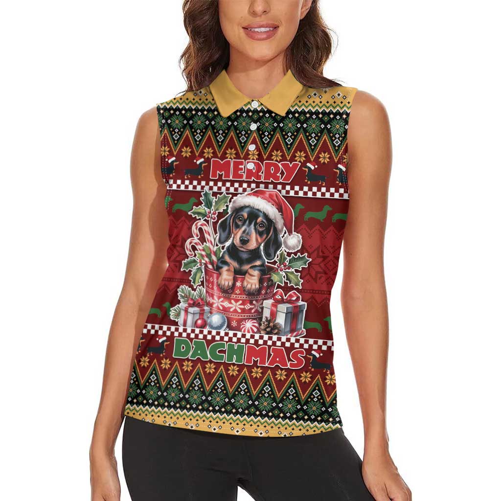 Dachshund Christmas Women Sleeveless Polo Shirt Merry Dachmas - Wonder Print Shop