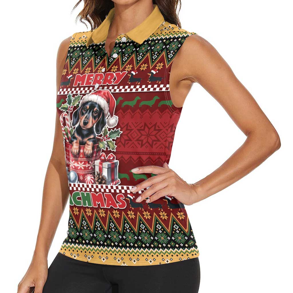 Dachshund Christmas Women Sleeveless Polo Shirt Merry Dachmas - Wonder Print Shop