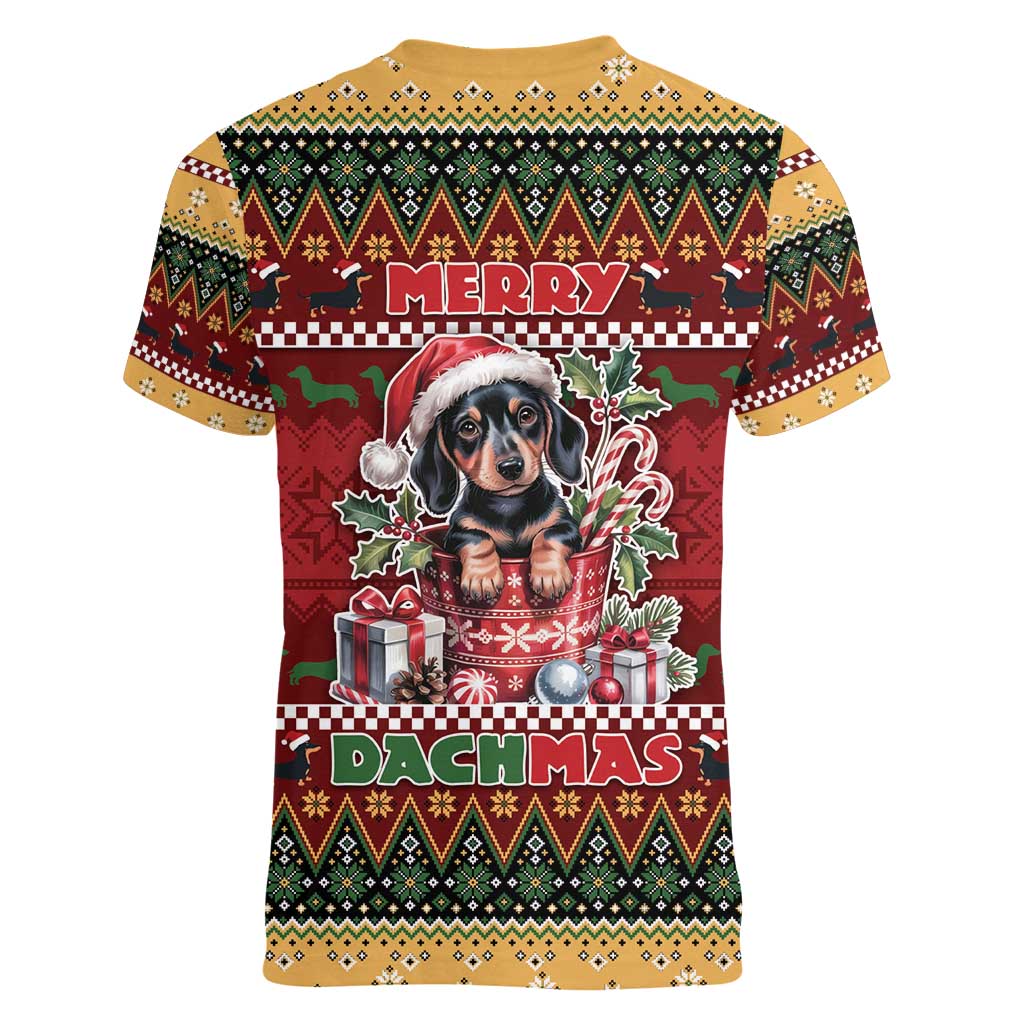 Dachshund Christmas Women V-Neck T-Shirt Merry Dachmas - Wonder Print Shop