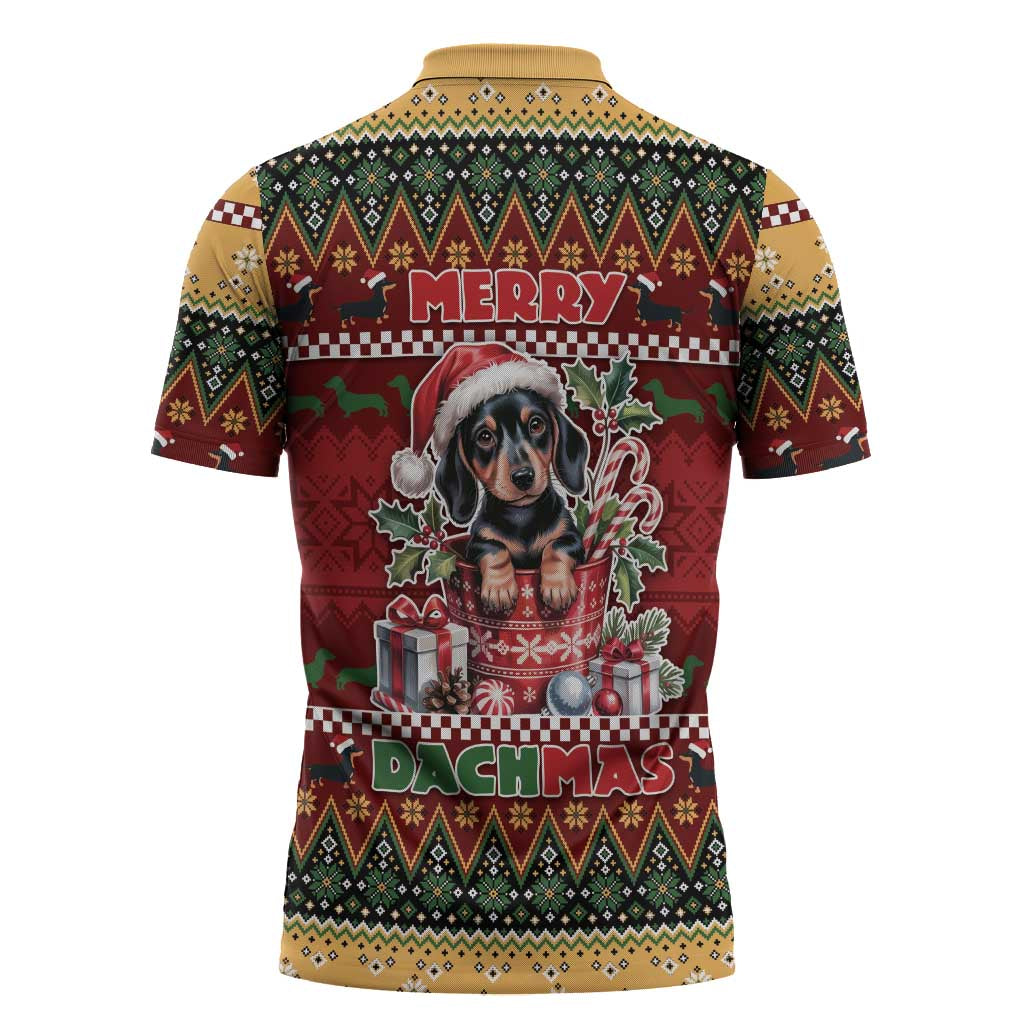Dachshund Christmas Zipper Polo Shirt Merry Dachmas - Wonder Print Shop