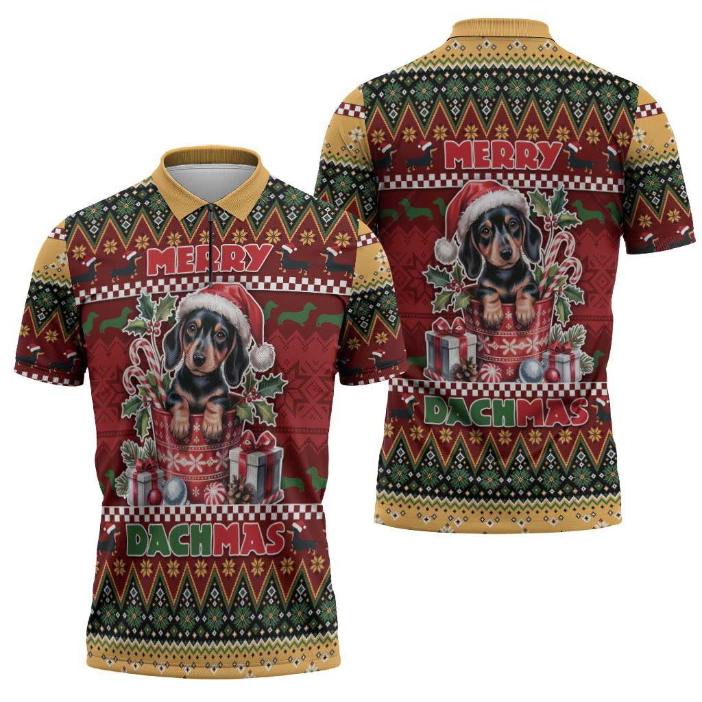 Dachshund Christmas Zipper Polo Shirt Merry Dachmas - Wonder Print Shop