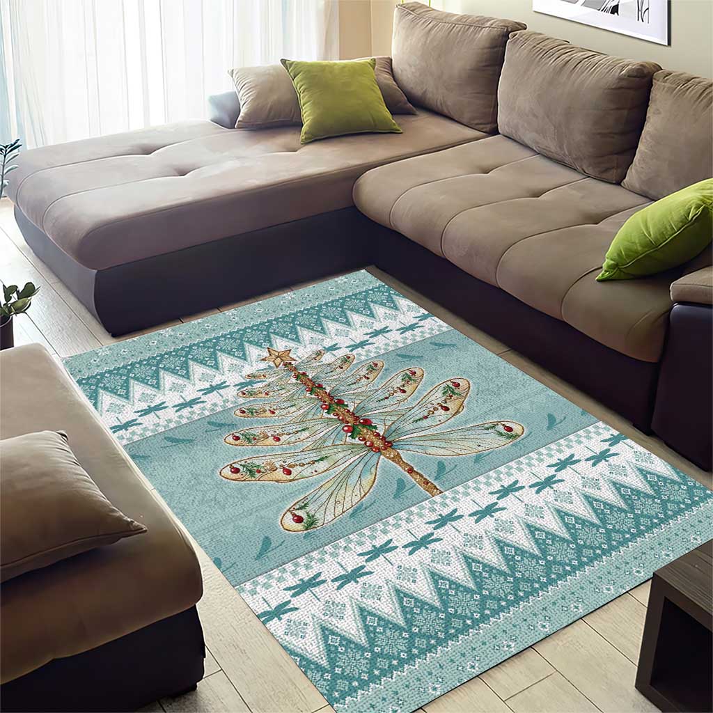 Dragonfly Christmas Area Rug Frosty Minty Xmas Tree - Wonder Print Shop