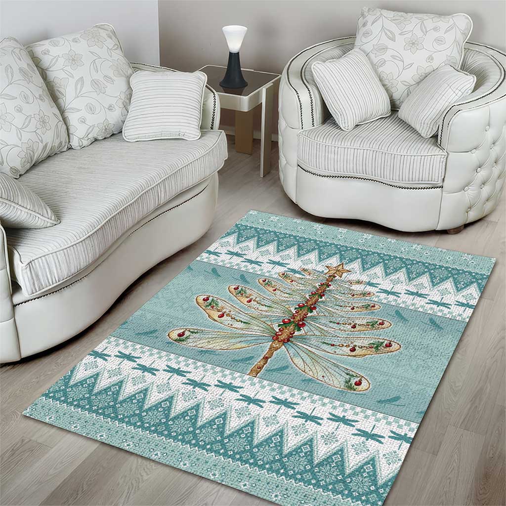 Dragonfly Christmas Area Rug Frosty Minty Xmas Tree - Wonder Print Shop