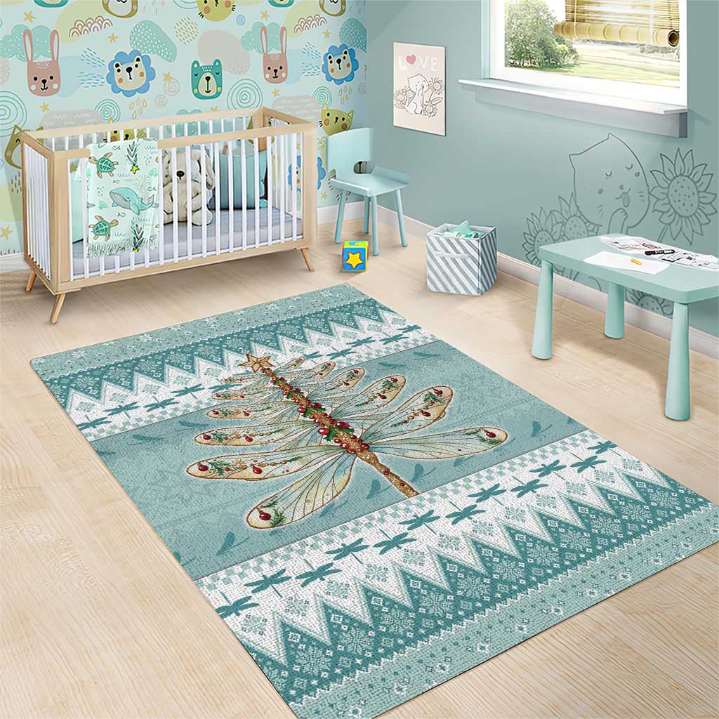 Dragonfly Christmas Area Rug Frosty Minty Xmas Tree - Wonder Print Shop
