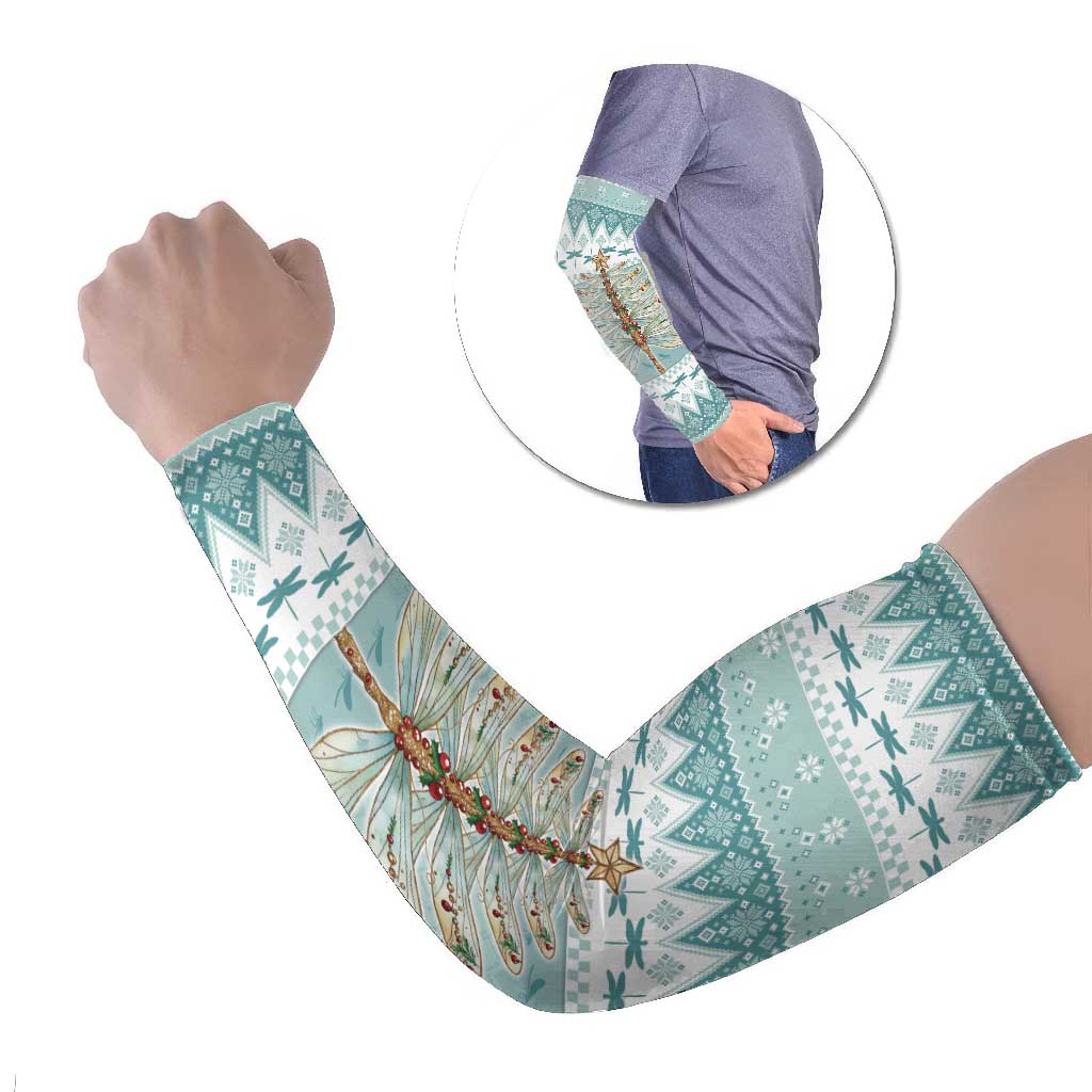 Dragonfly Christmas Arm Sleeves Frosty Minty Xmas Tree - Wonder Print Shop