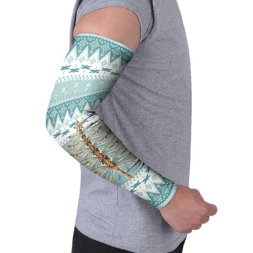 Dragonfly Christmas Arm Sleeves Frosty Minty Xmas Tree - Wonder Print Shop