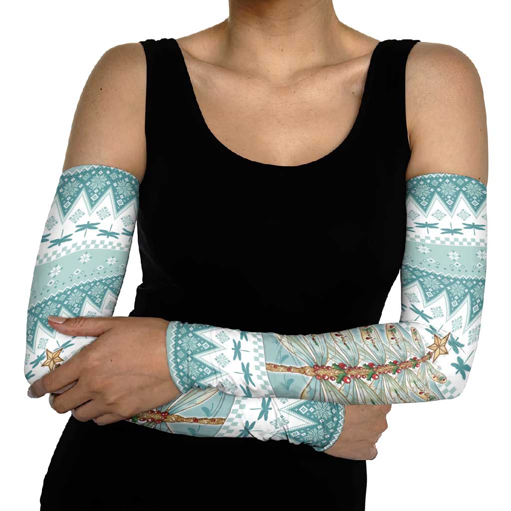 Dragonfly Christmas Arm Sleeves Frosty Minty Xmas Tree - Wonder Print Shop