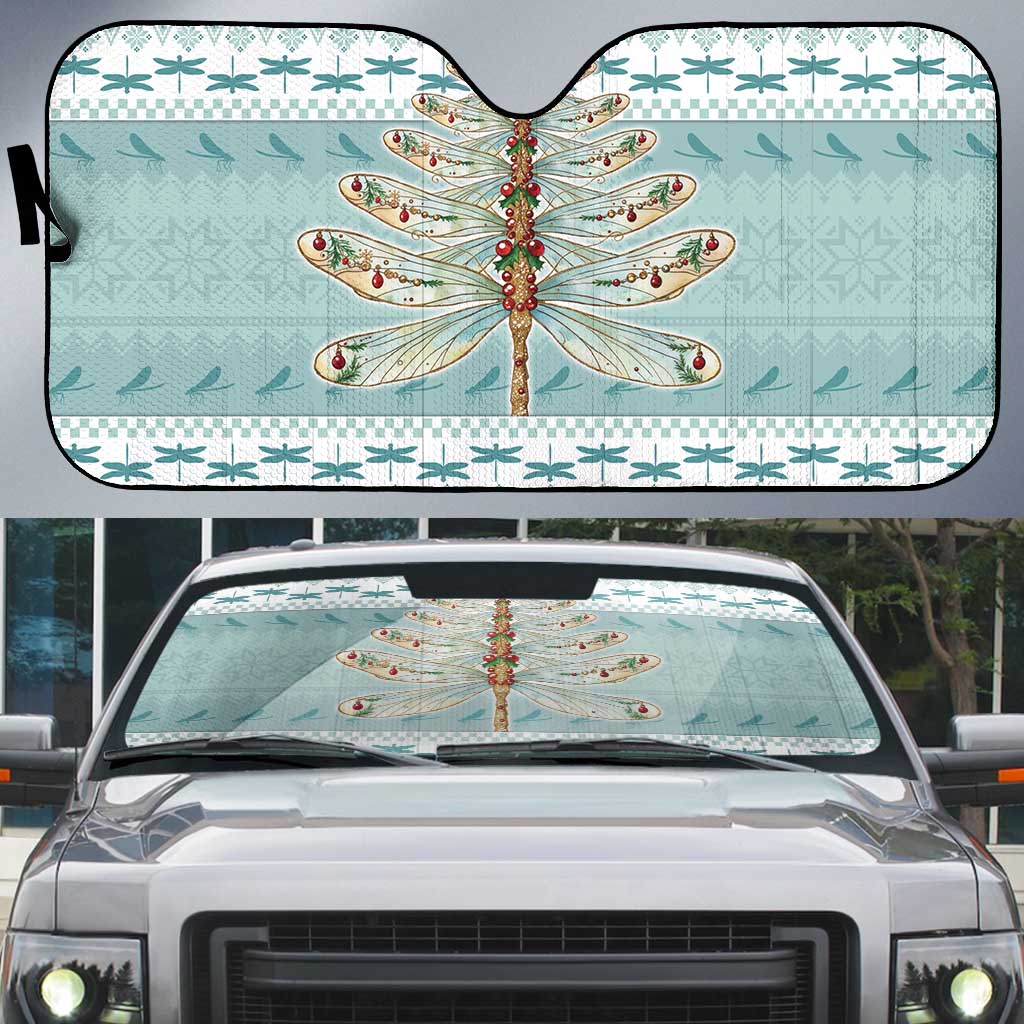Dragonfly Christmas Auto Sun Shade Frosty Minty Xmas Tree - Wonder Print Shop