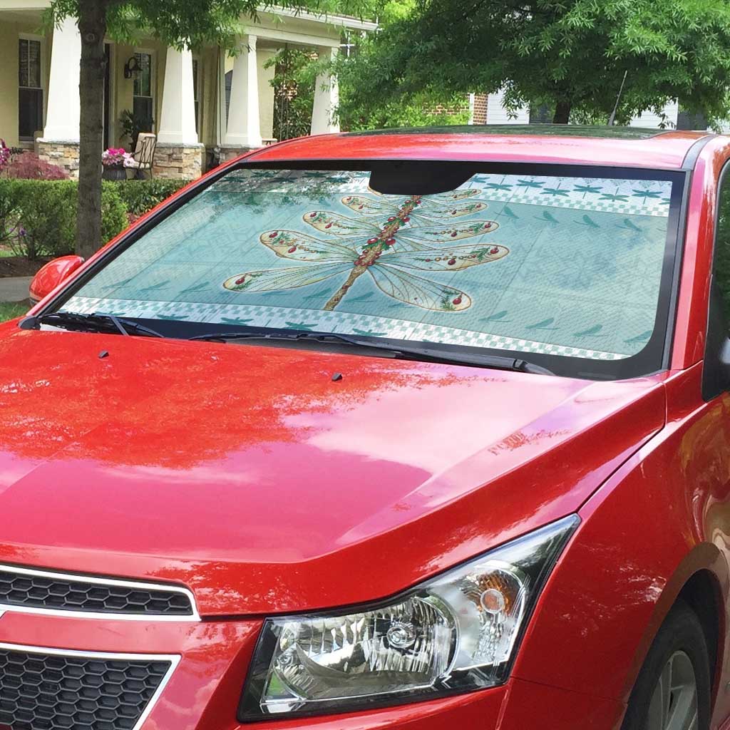 Dragonfly Christmas Auto Sun Shade Frosty Minty Xmas Tree - Wonder Print Shop