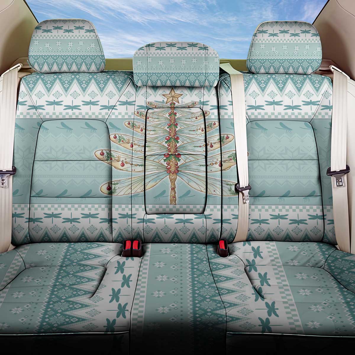 Dragonfly Christmas Back Car Seat Cover Frosty Minty Xmas Tree - Wonder Print Shop