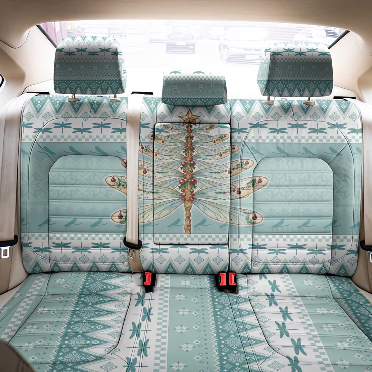 Dragonfly Christmas Back Car Seat Cover Frosty Minty Xmas Tree - Wonder Print Shop